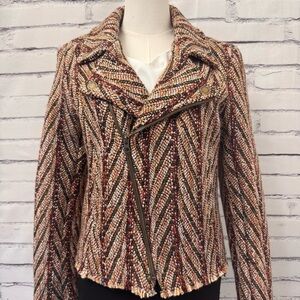 Bob Timberlake Women's Tweed‎ Jacket Motorcycle Moto Fringe Jacquard Zip Small